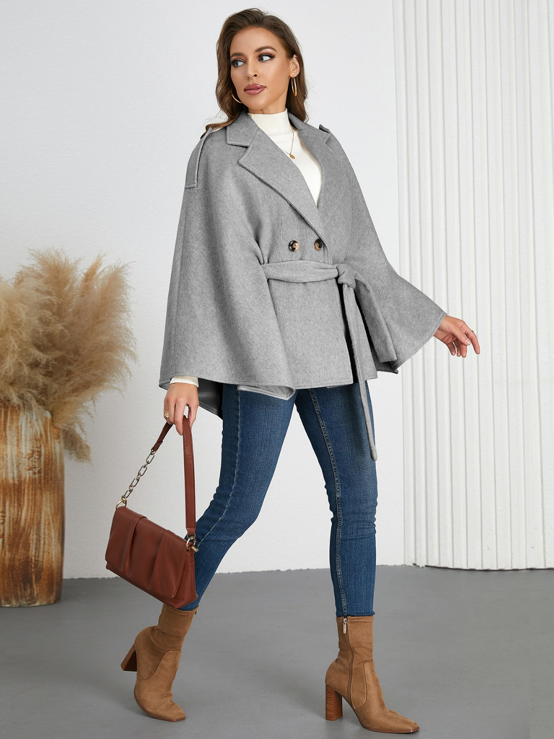 Rita | Double-breasted poncho with tie belt