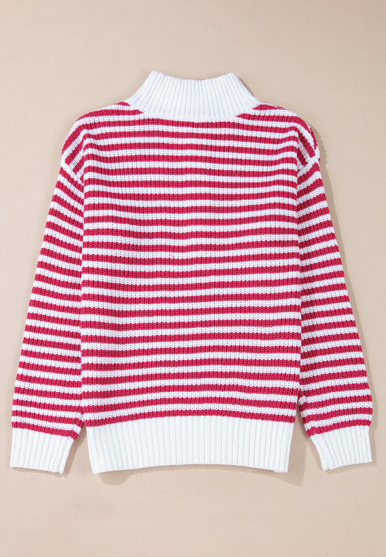 Amelia | Striped long sleeve sweater with half zip and stand-up collar