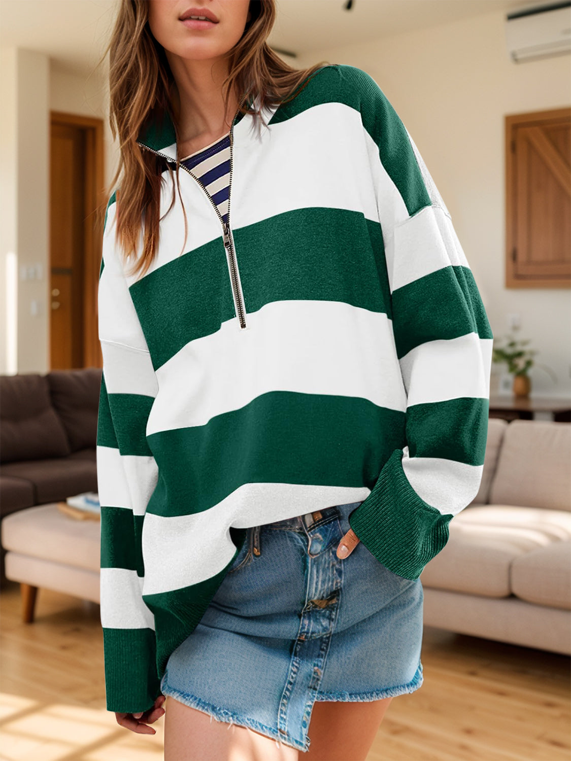 Lidia | Color block half zip sweater with long sleeves