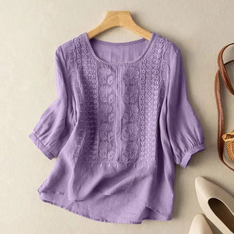 Emily | Women's 3/4 Sleeve Embroidered Blouse