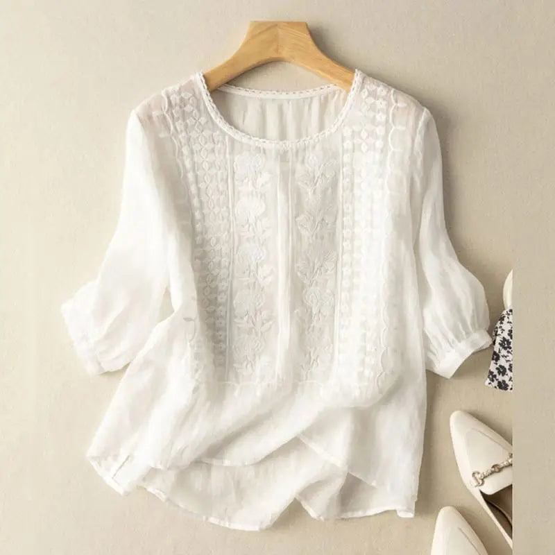 Emily | Women's 3/4 Sleeve Embroidered Blouse