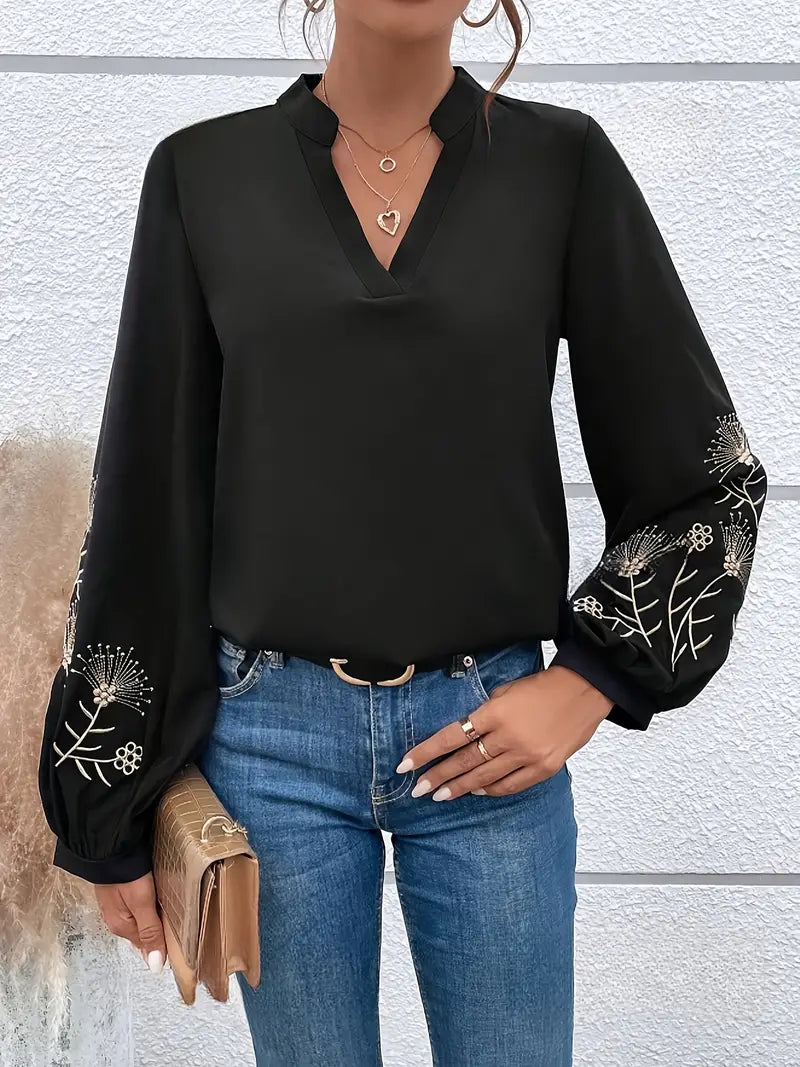 María José® | Blouse With Floral Embroidery And Lantern Sleeves For An Elegant Style