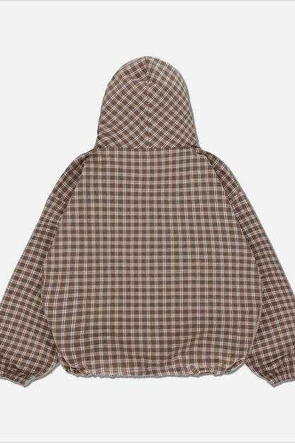 Vintage Plaid Half-Placket Masked Hoodie