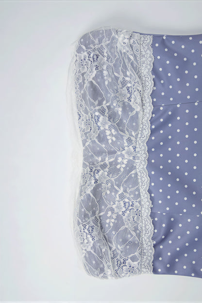 Lace Polka Dot Print Crop Tank Mini Skirt Set