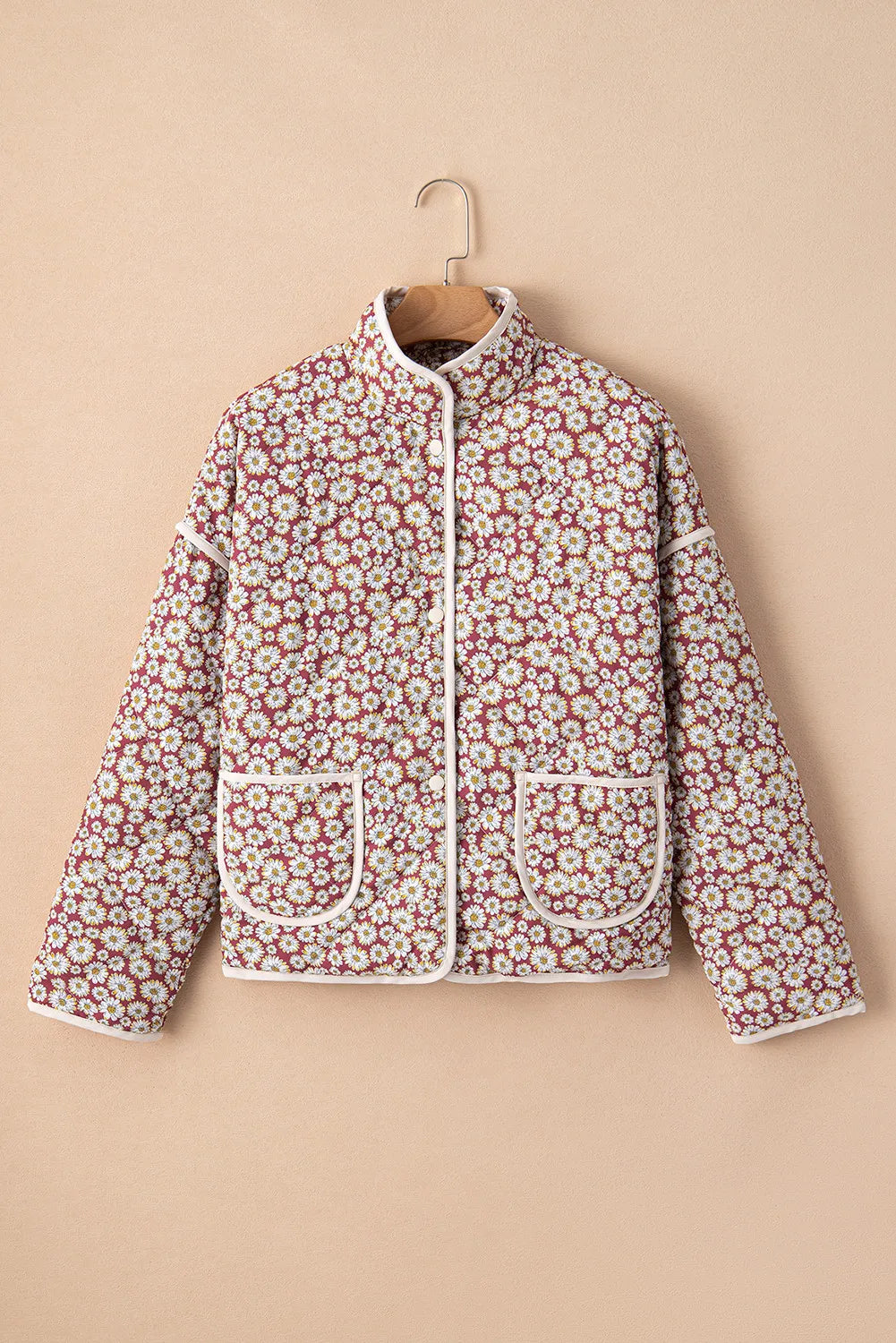 Bernadette | Floral coat with stand-up collar and press studs