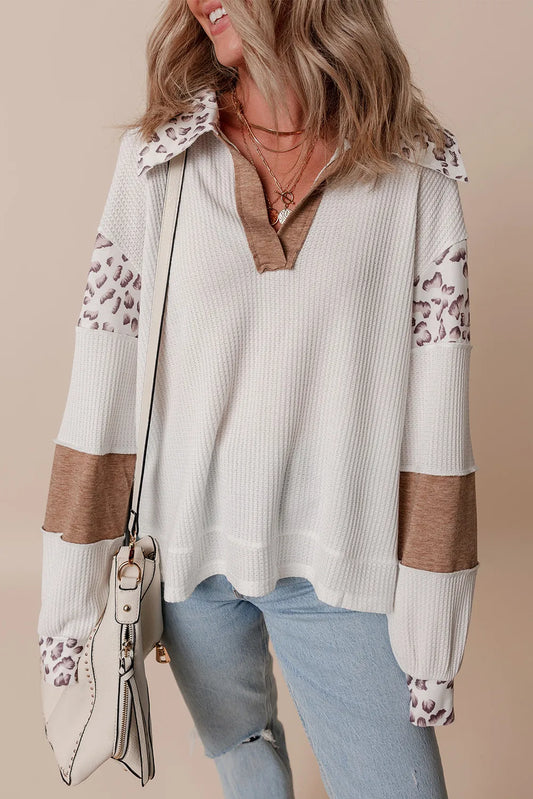 Birgit | Long sleeve shirt with Johnny collar and leopard print