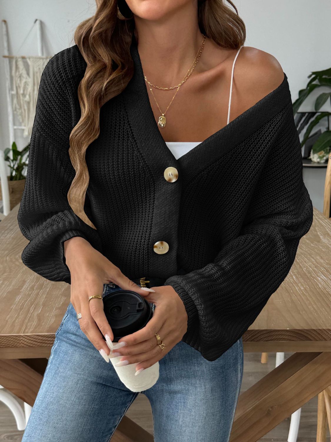 Annelies | Long sleeve cardigan with V-neck and buttons