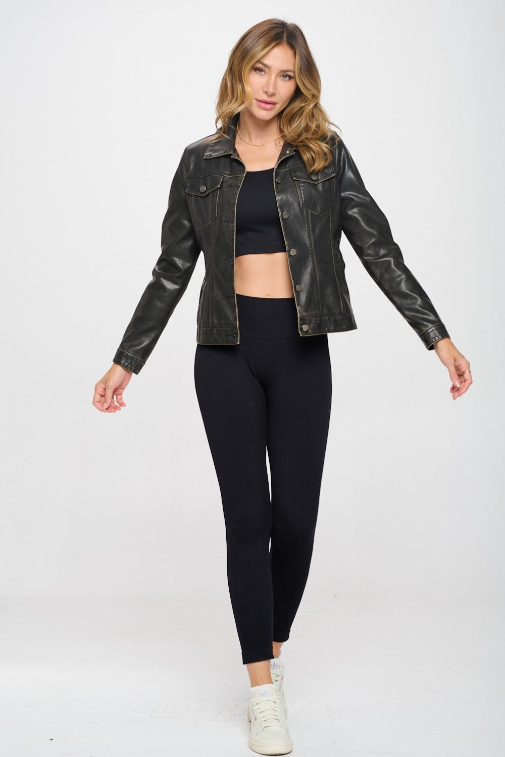 Astrid | Button-down cargo jacket made from vegan leather