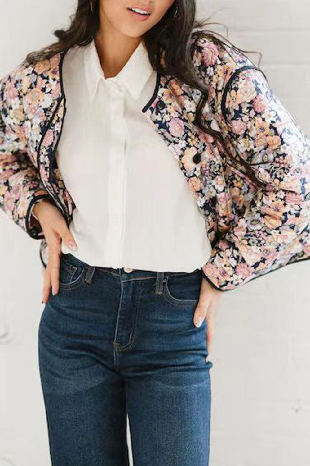 Vanessa | Floral winter coat with buttons and long sleeves