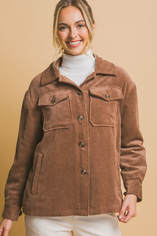 Brenda | Love Tree corduroy jacket with buttons and Sherpa interior