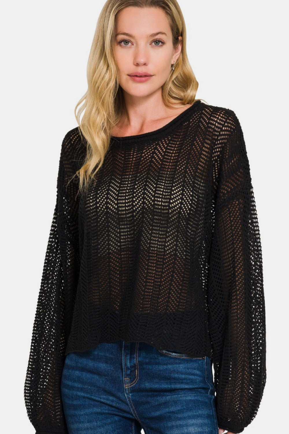 Rita | Zenana hollowed out long sleeve knit dress