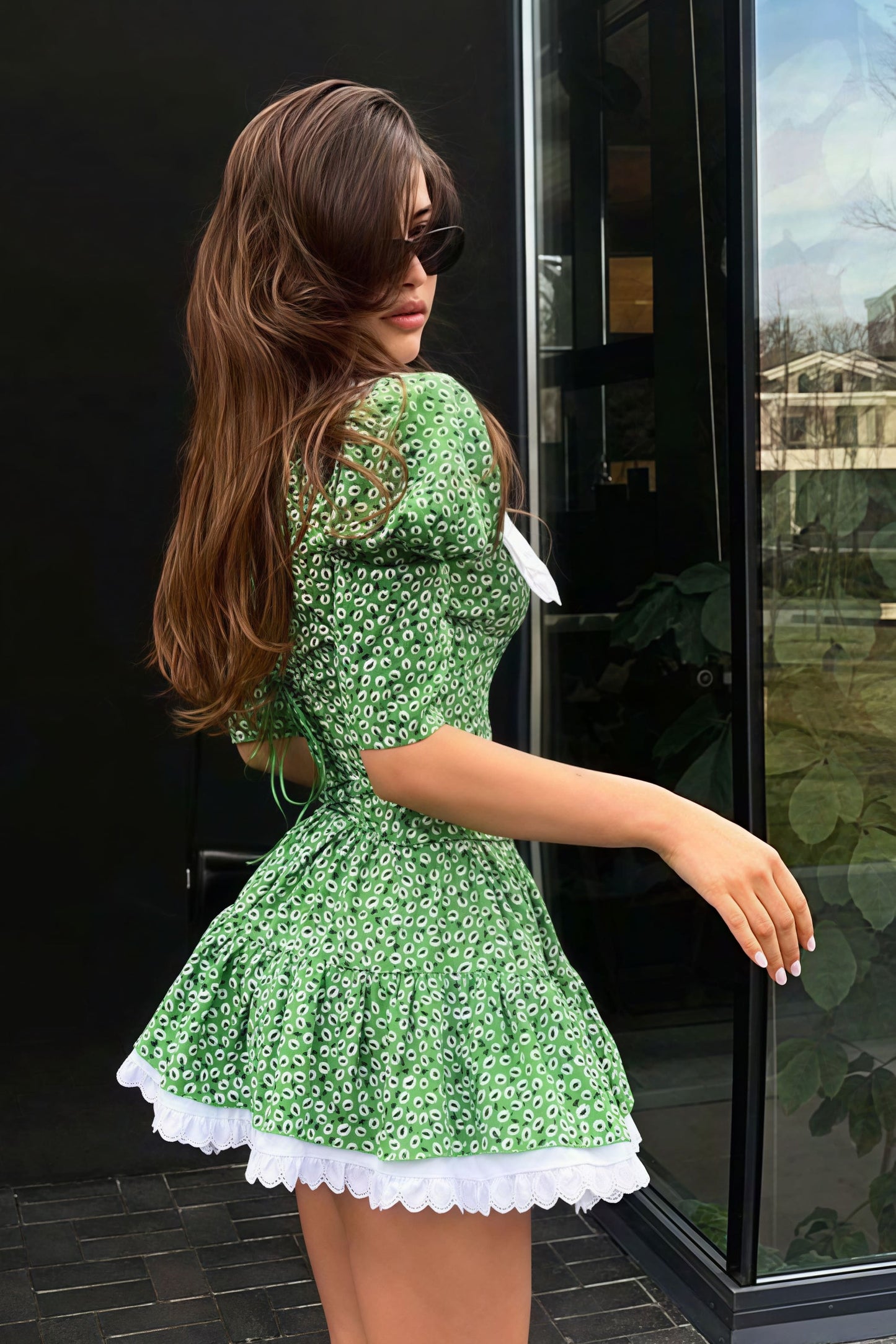 Peter Pan Collar Short Sleeve Floral Mini Dress