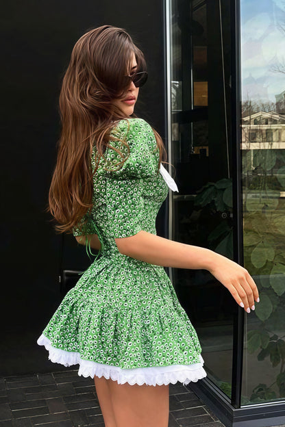 Peter Pan Collar Short Sleeve Floral Mini Dress