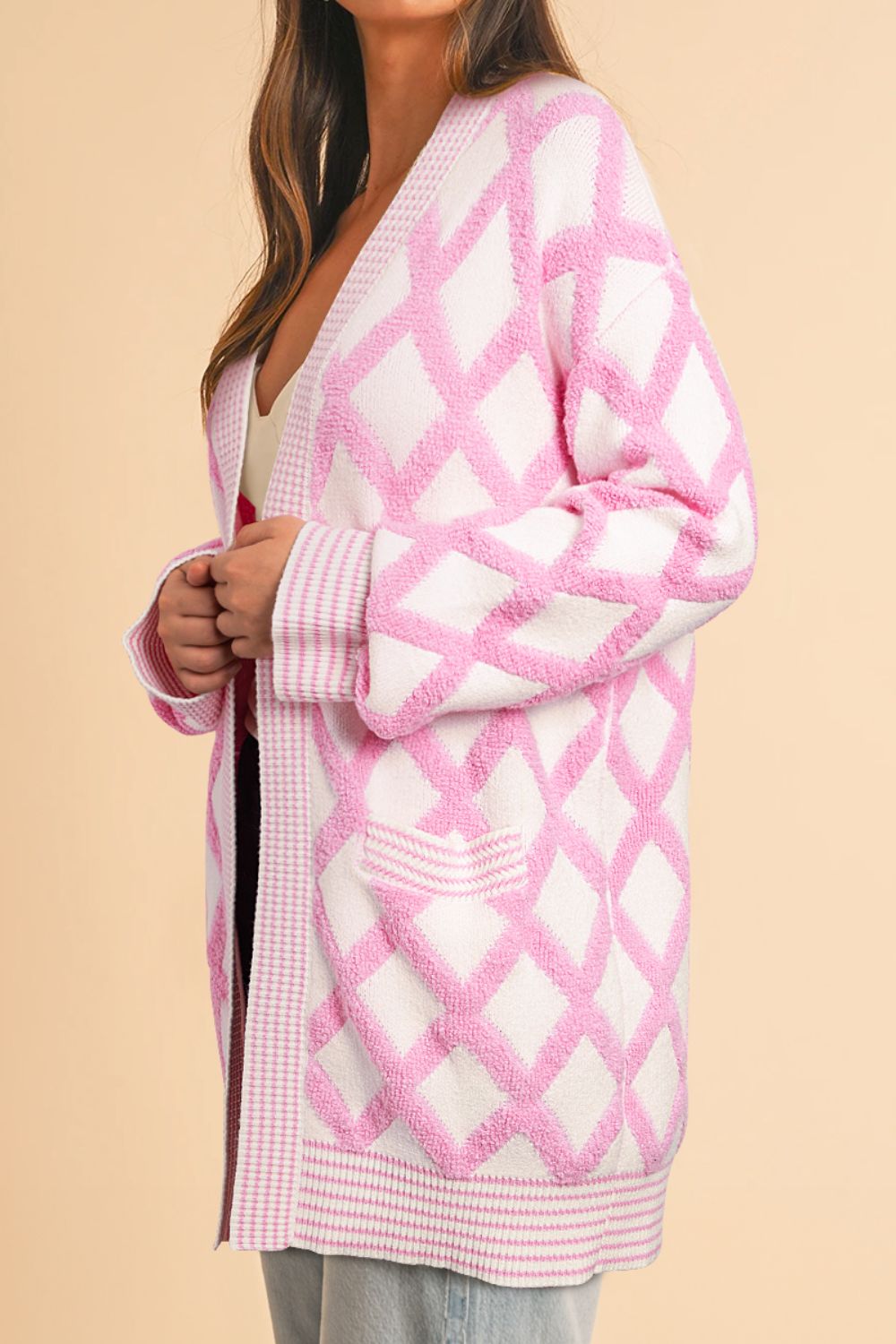 Jimena | Geometric open front long sleeve cardigan