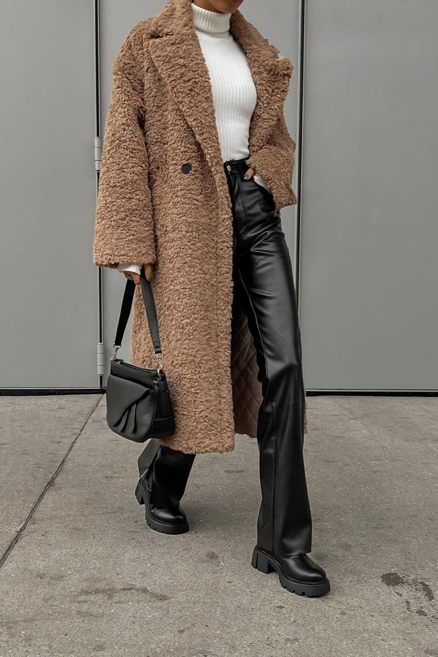 Elegant Office Lapel Plush Long Sleeve Coat