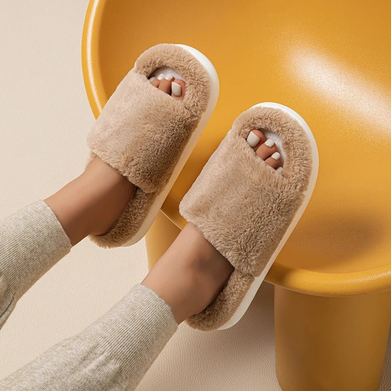 Gisela® | Fluffy peep toe slippers for women