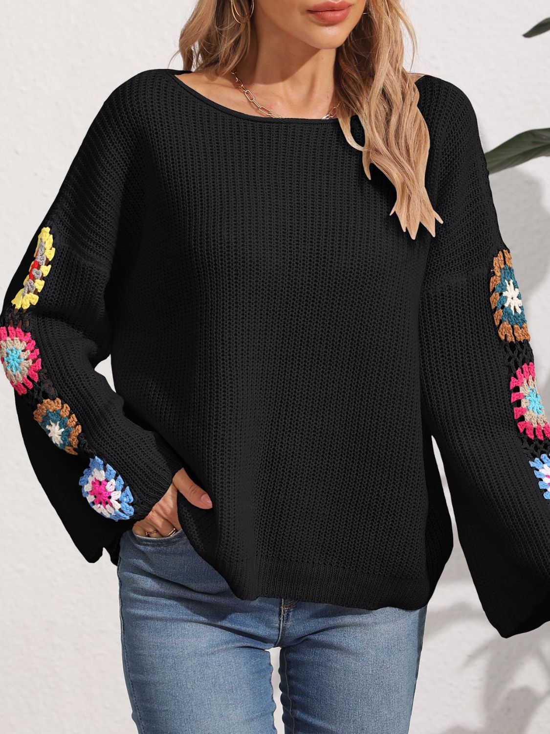 Elsa | Crochet floral long sleeve sweater