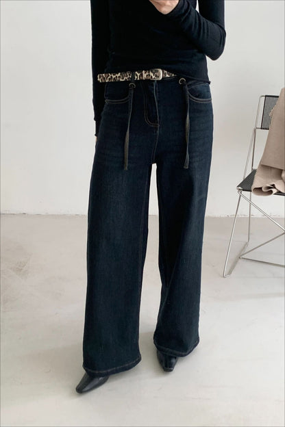 Solid Pendant Thick High Waist Straight Jeans