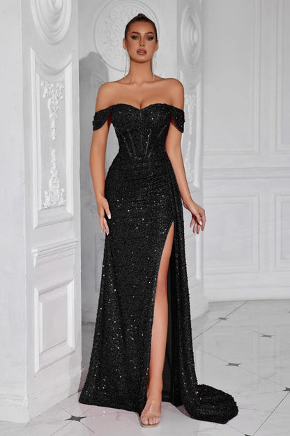 Beaded Bustier High Slit Formal Dress