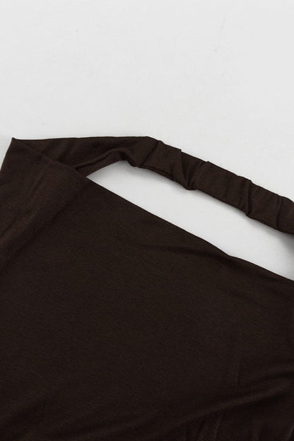 Brown Halter Backless Maxi Party Dress