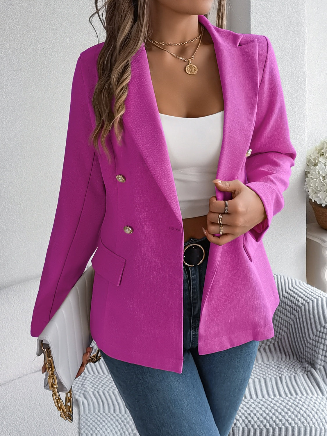 Simone | Long-sleeved blazer with decorative lapel collar and pocket flap