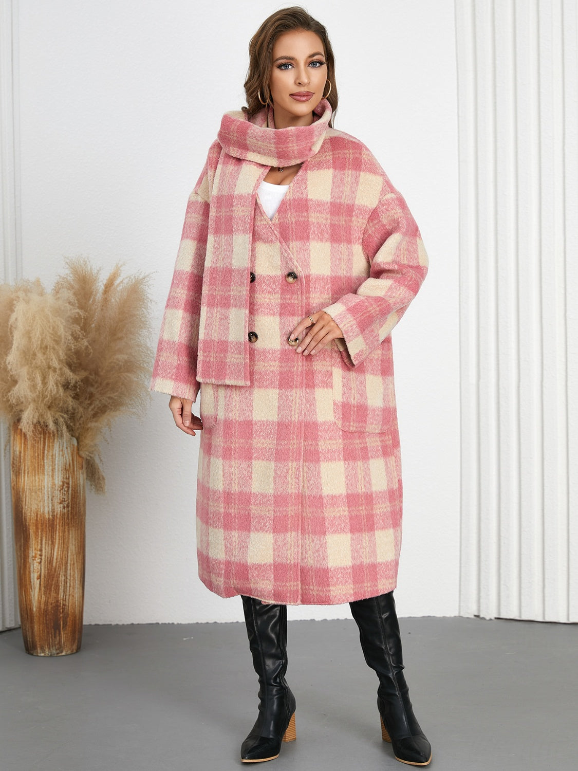 Rubí | Checked long sleeve button down coat