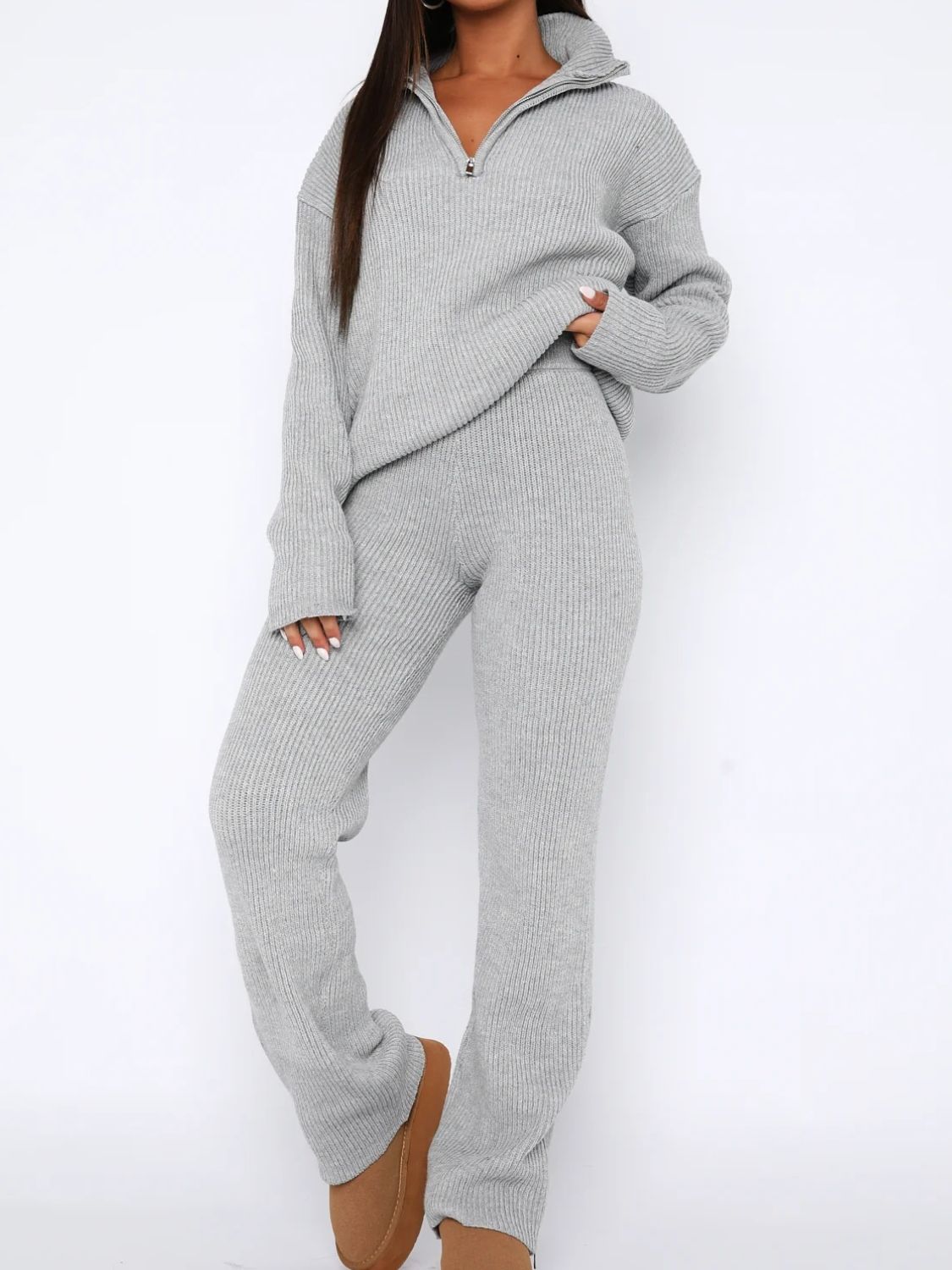 Agnes | Long sleeve top and quarter zip trousers set