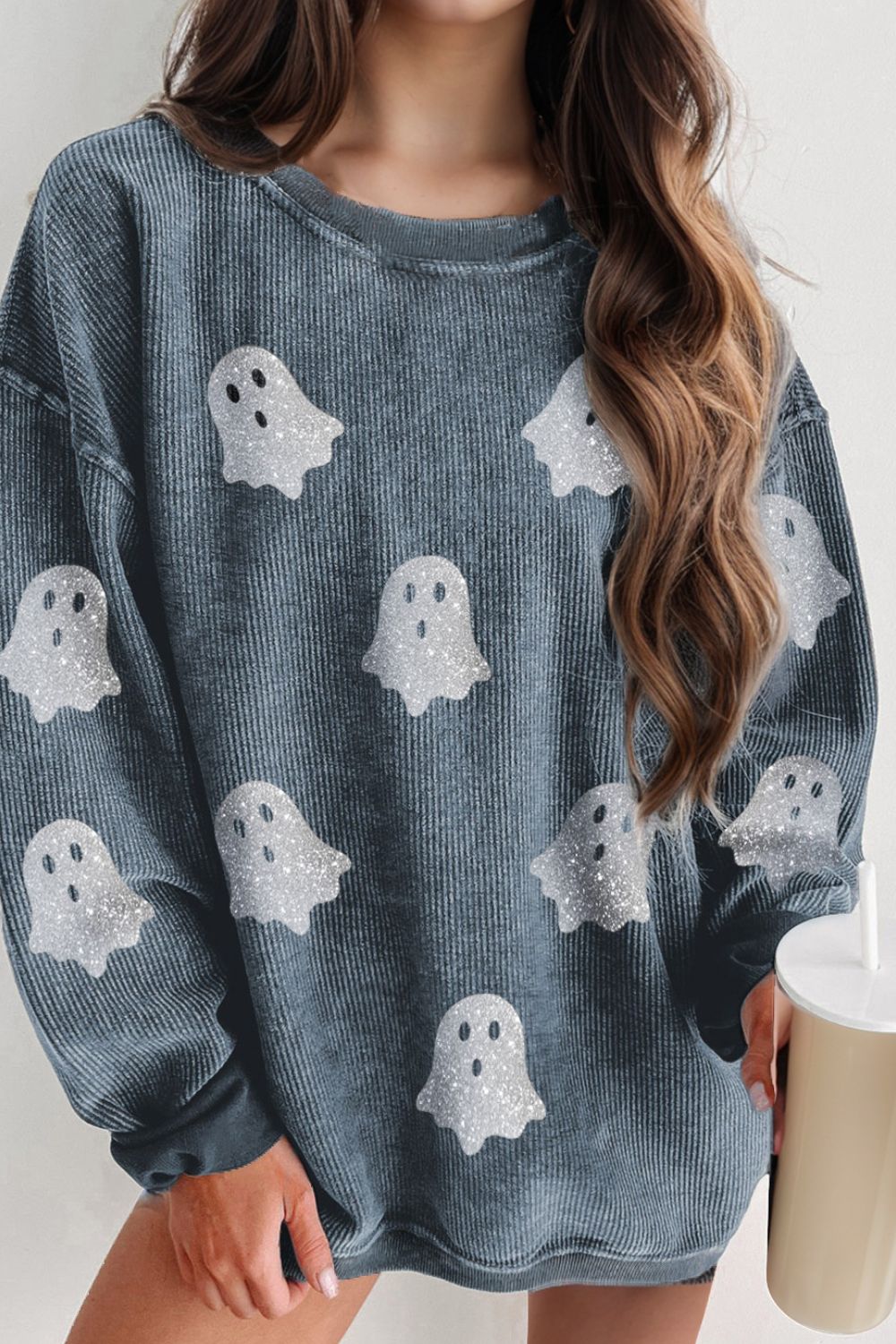Teresa | Glittery long-sleeved Ghost crewneck sweatshirt