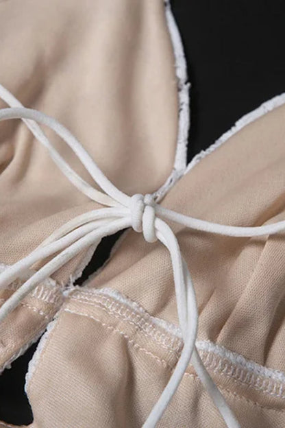 Lace Up V-Neck Backless Boho Dress