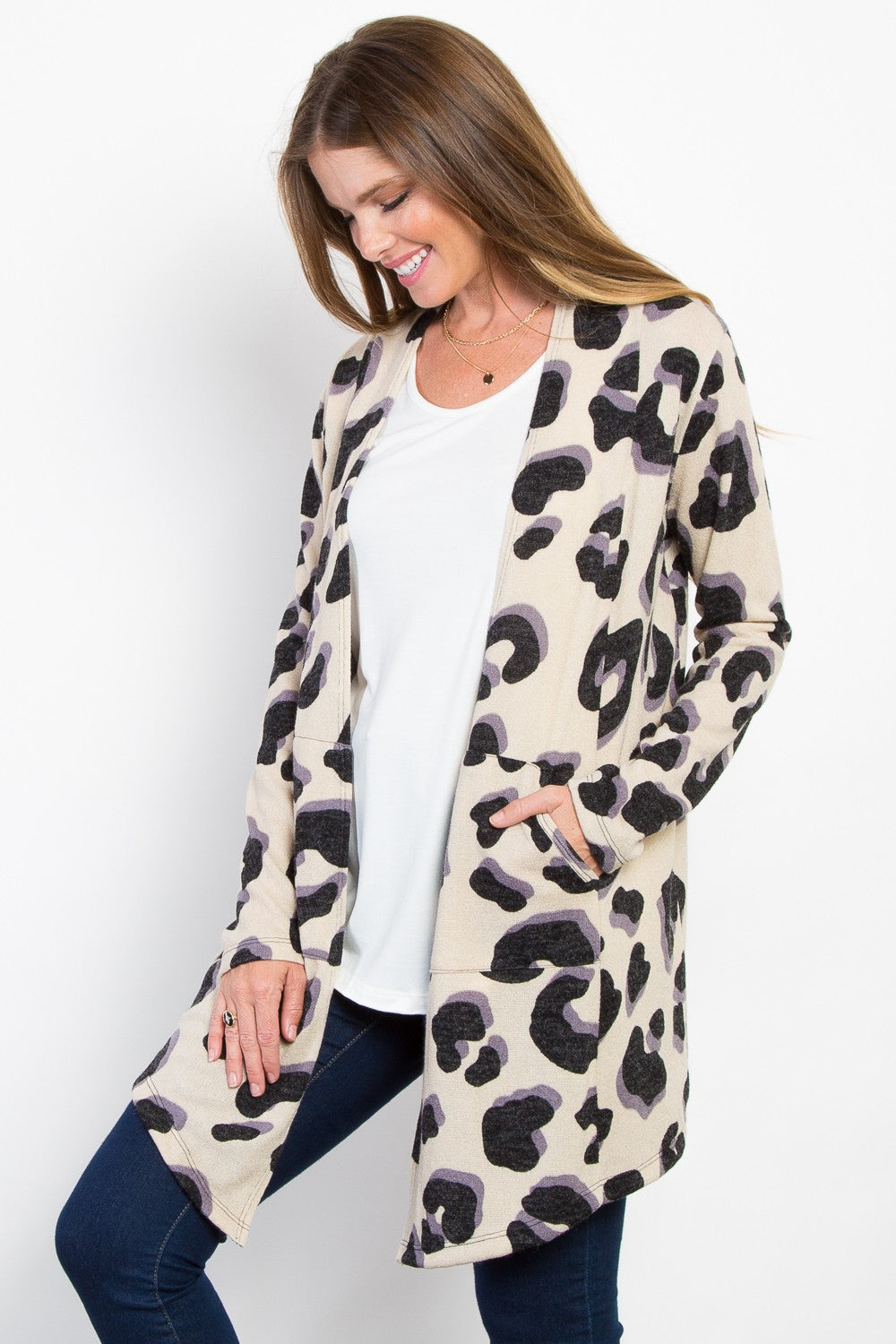 Carmen | Be Stage printed open front knit cardigan with pockets