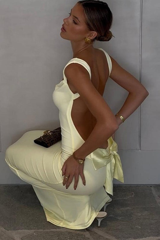 Bow Back Spaghetti Strap Formal Dress