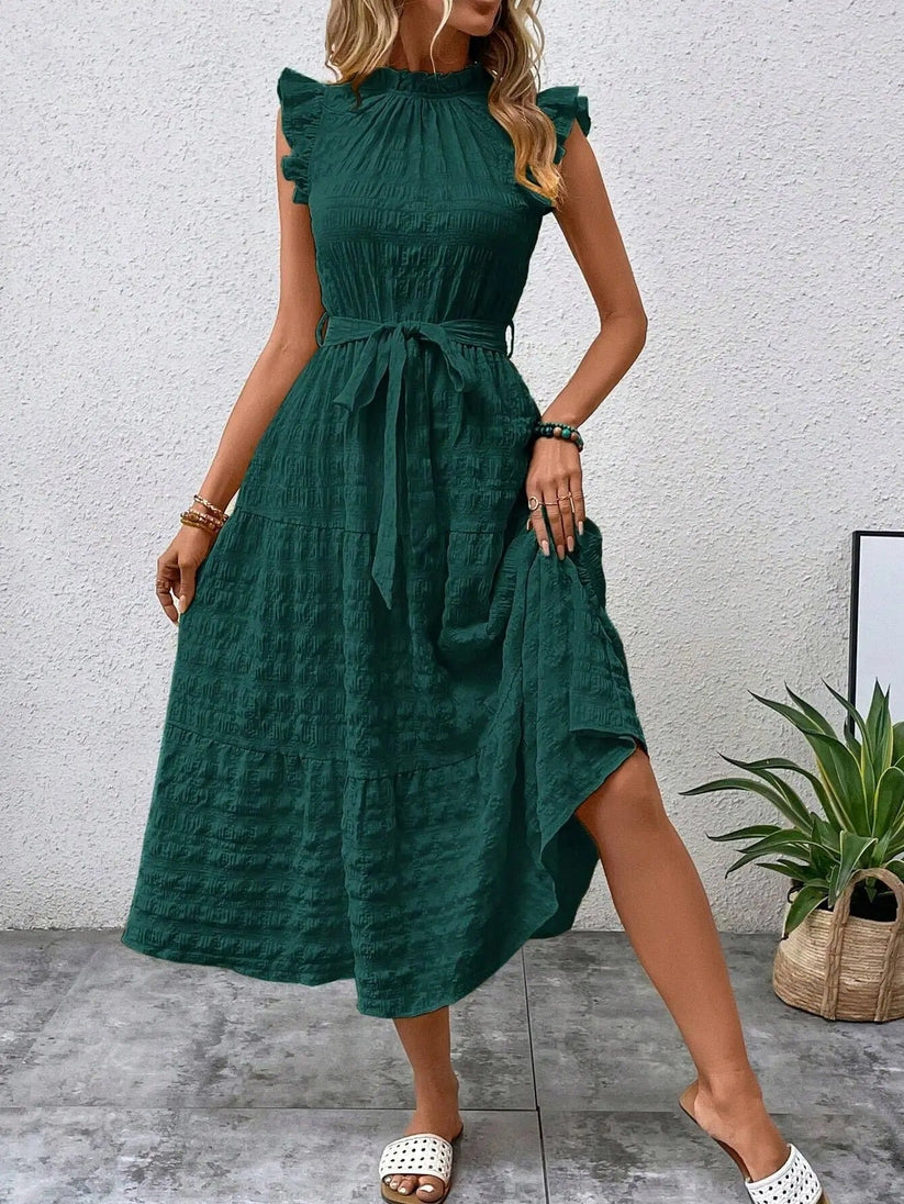 Evelyn® | Elegant Dress With Belt And Ruffles