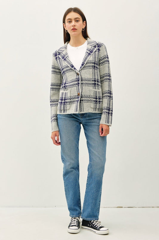 Aurora | Be Cool checked long-sleeved pullover jacket with front patch pockets