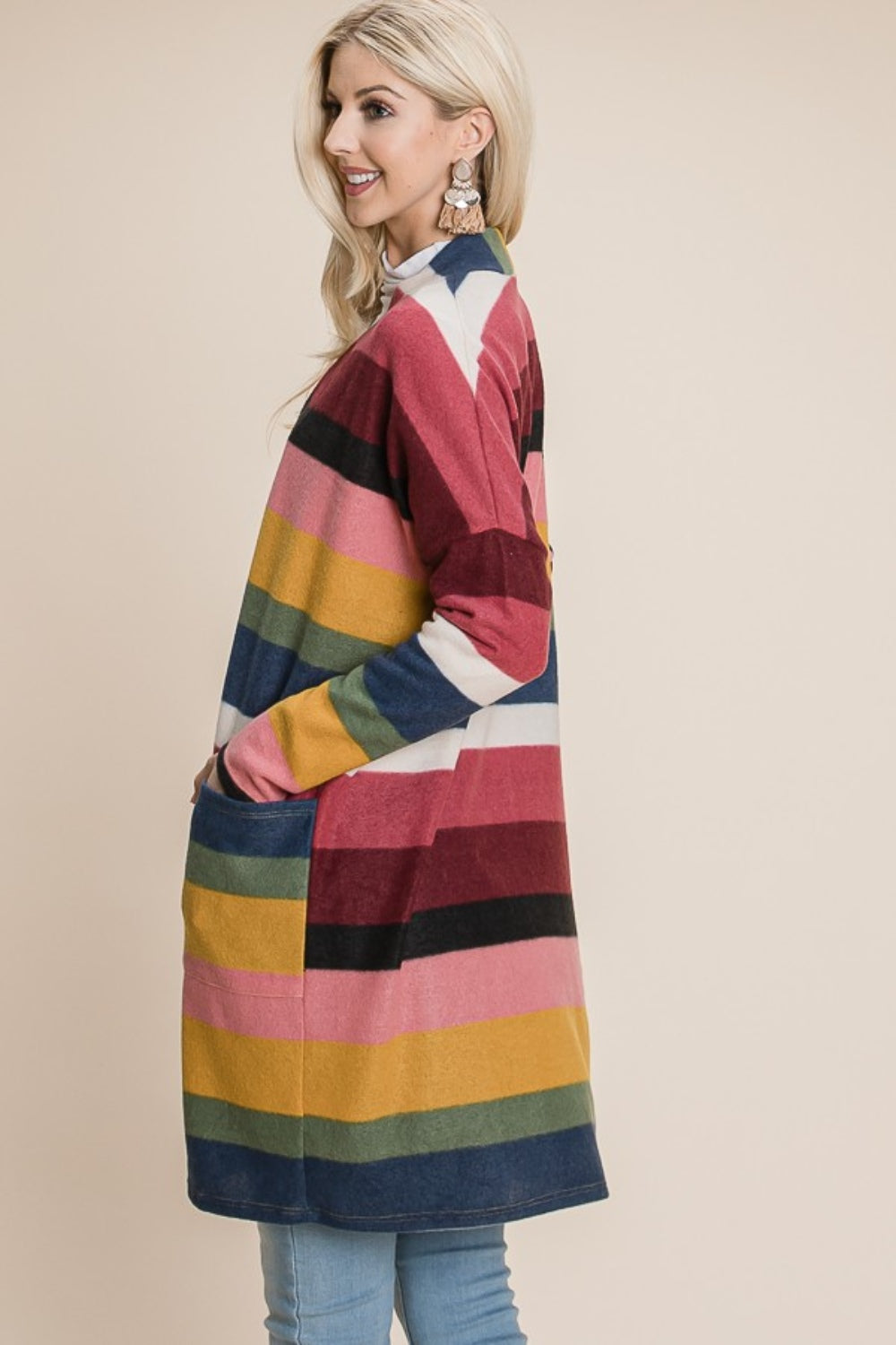 Tania | Color block stripe open front cardigan
