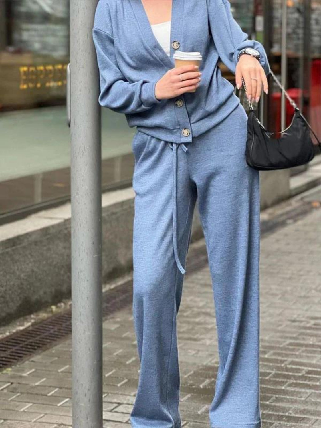 Hedwig | Full size button down long sleeve top and pants set