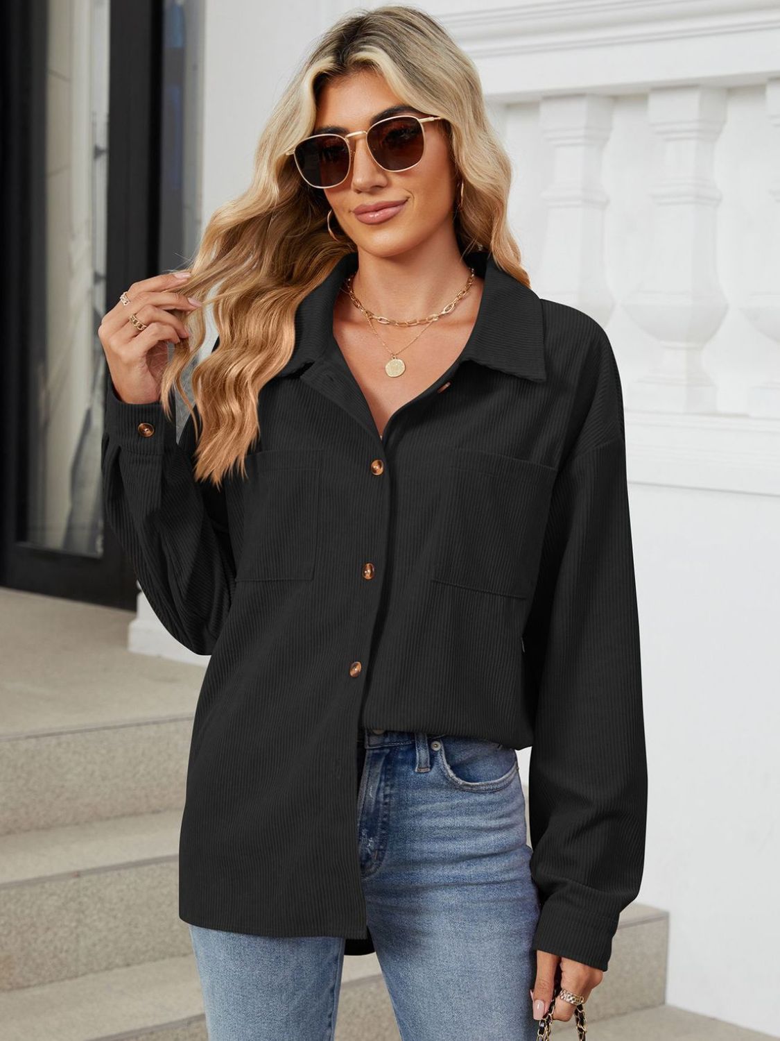 Ines | Long-sleeved outerwear with a button placket and dropped shoulders