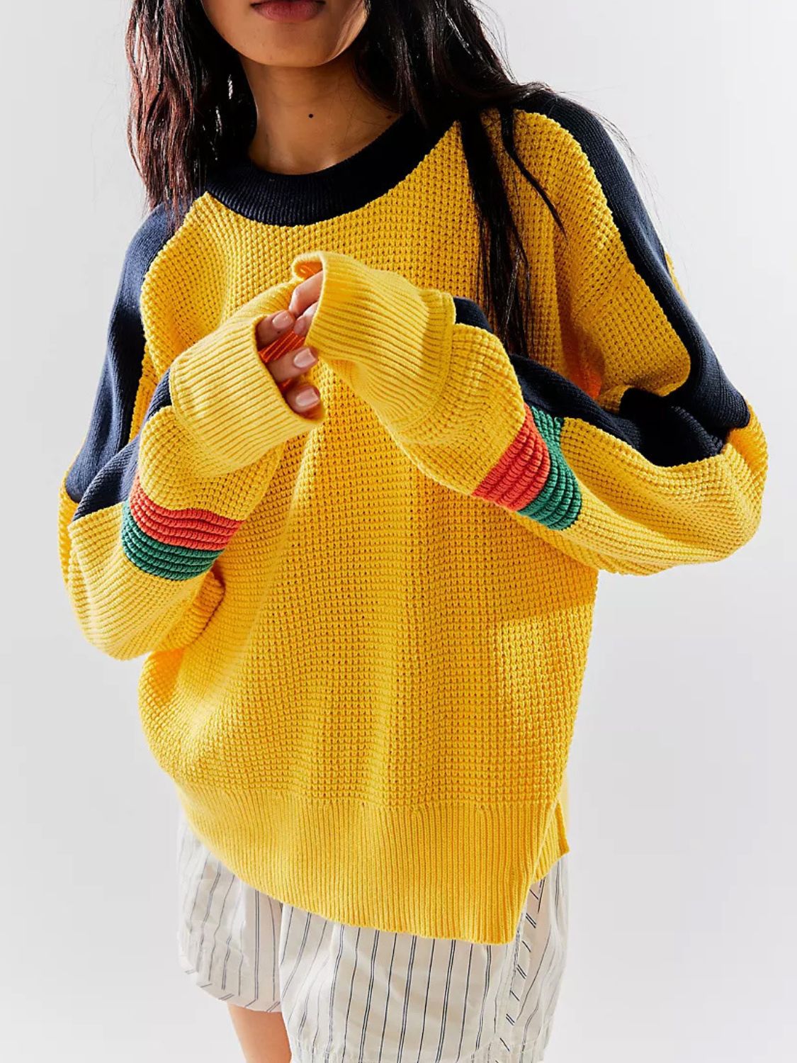 Danna | Waffle knit contrast crew neck sweater