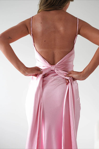 Satin Backless Tie Party Dress