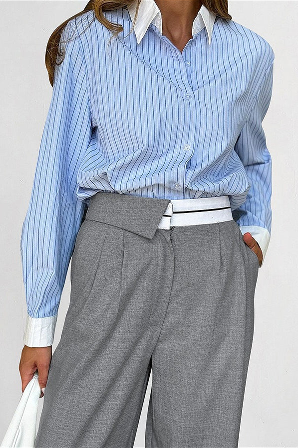 Contrast Color Grey Versatile Office Casual Pants