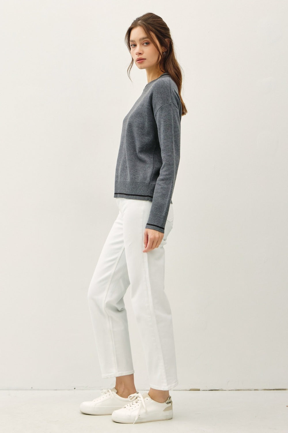 Cecilia | Be Cool long-sleeved sweater with striped trim and crew neck