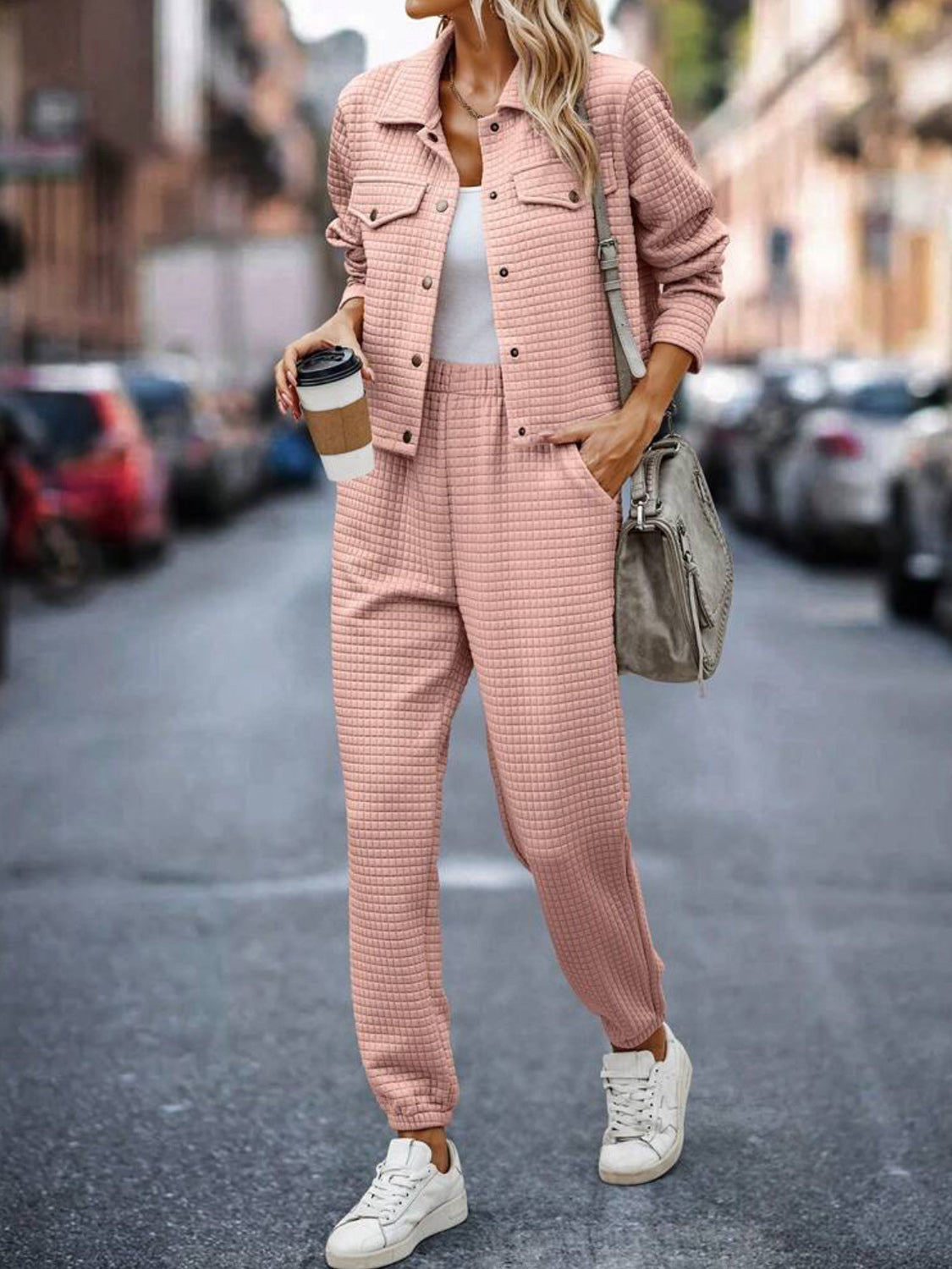 Sandra | Check top and trousers set with snap fasteners