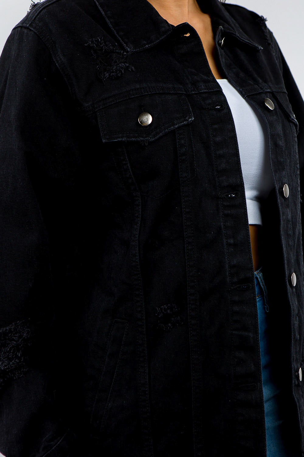 Estela | American Bazi full size distressed denim button down jacket