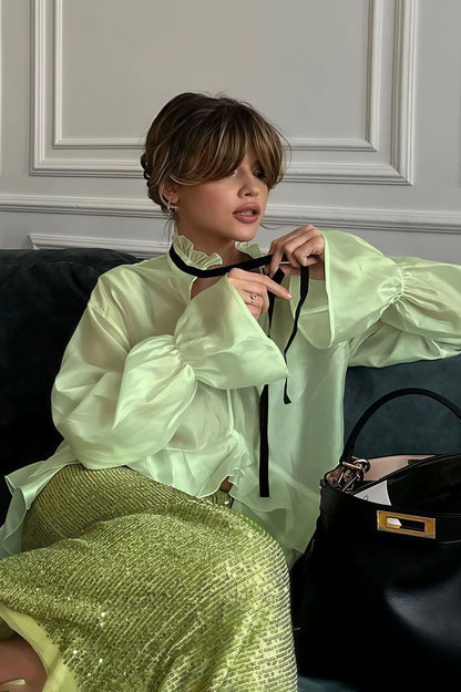 Sheer Flare Sleeve Chic Sexy Blouse