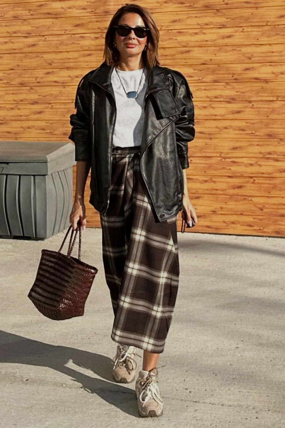 Asymmetric Straight Plaid Skirt
