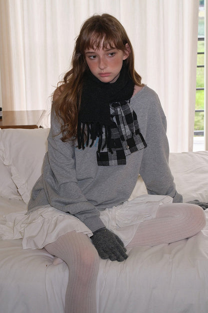 Wool Blend Plaid Patchwork Deconstructed Fringed Scarf