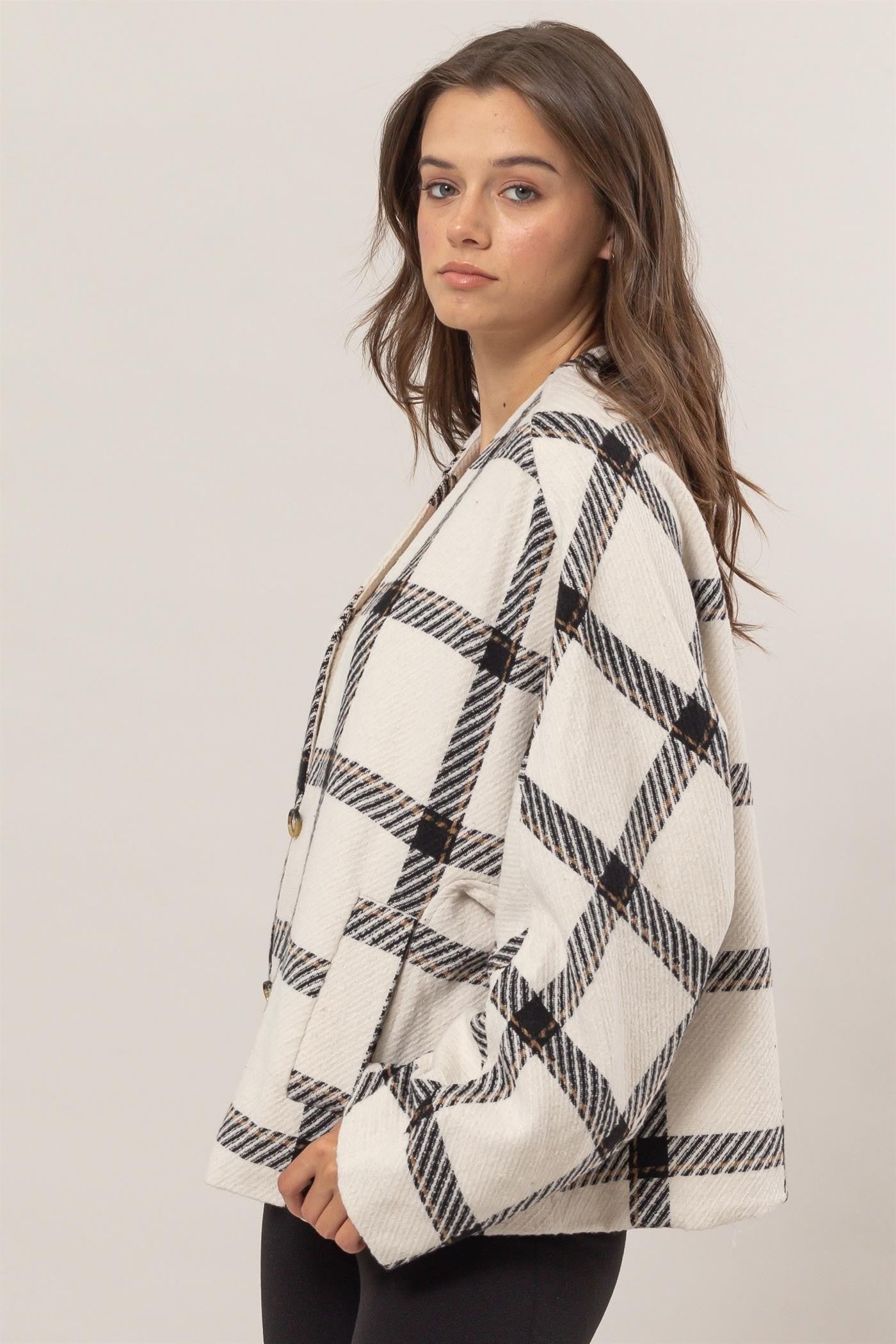Norma | Checked long-sleeved jacket with side slit pockets