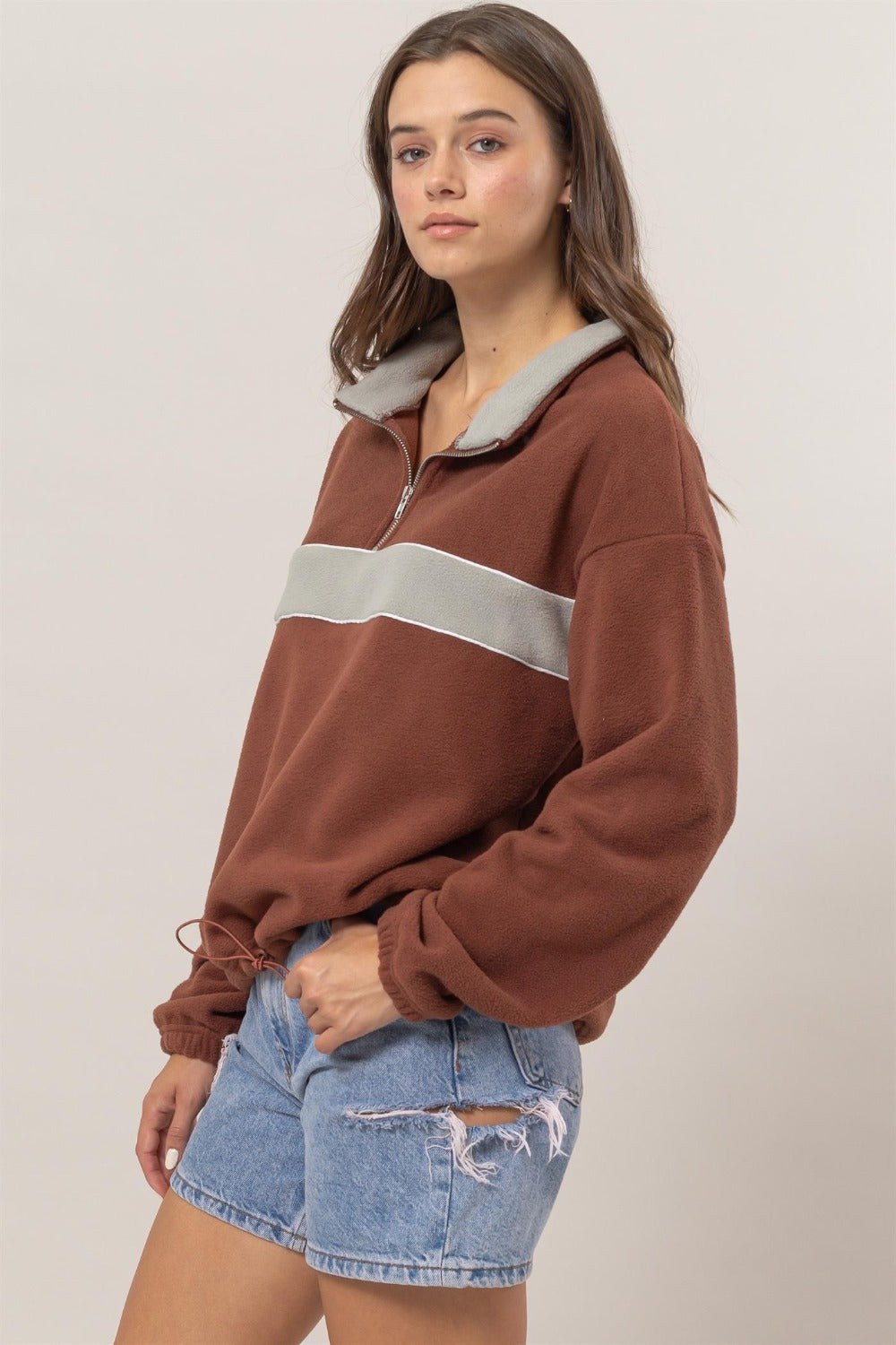 Bruna | Color block fleece half zip sweatshirt