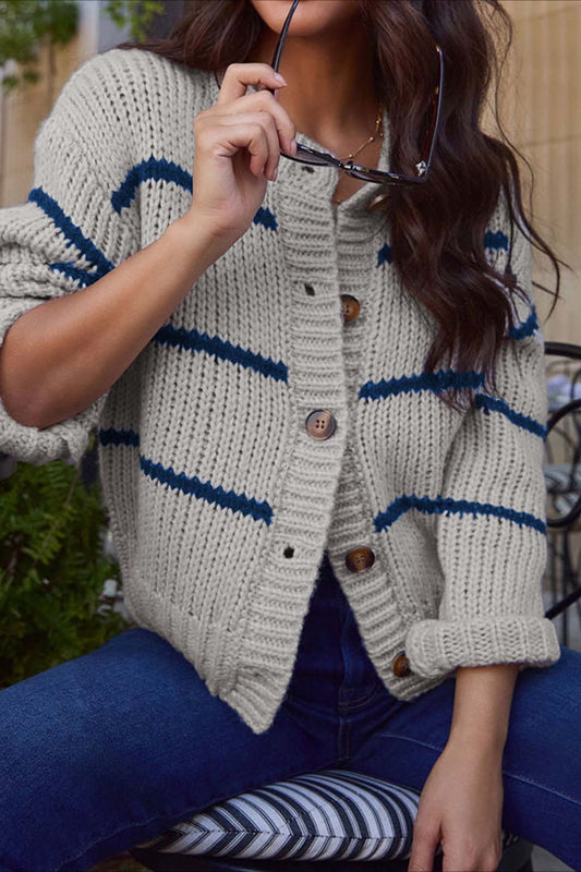 Chic Striped Relaxed Long Sleeve Knit Cardigan