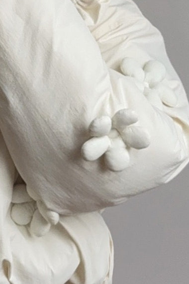 3D Floral Cropped Hooded Puffer Jacket