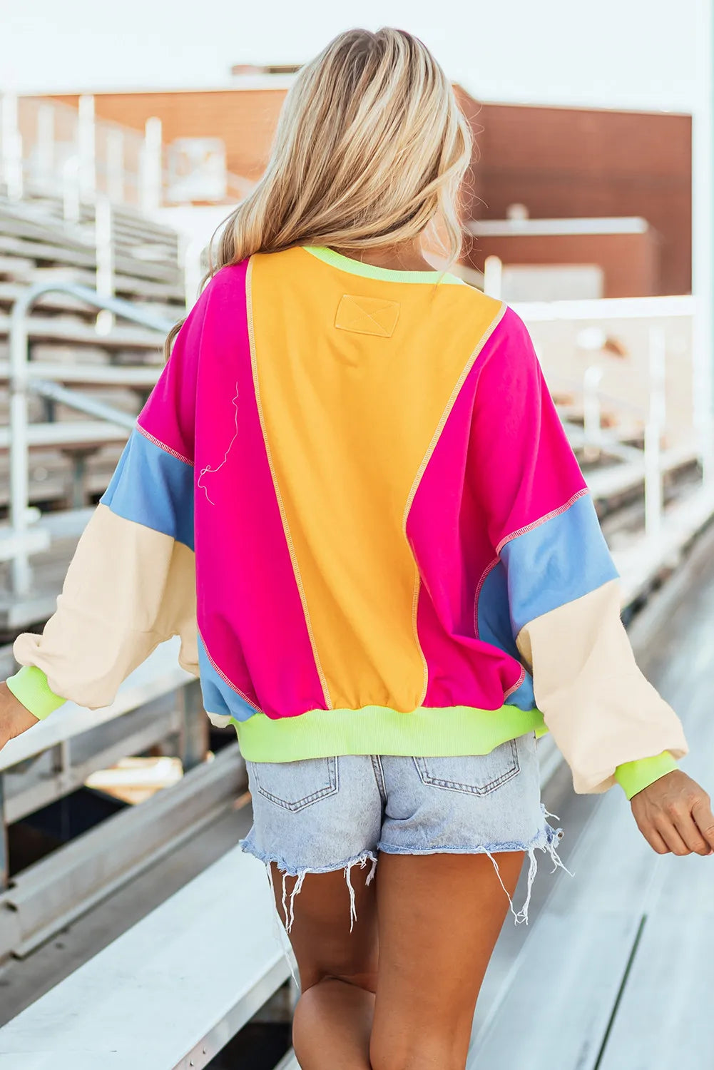 Claudette | Color block long sleeve crew neck top